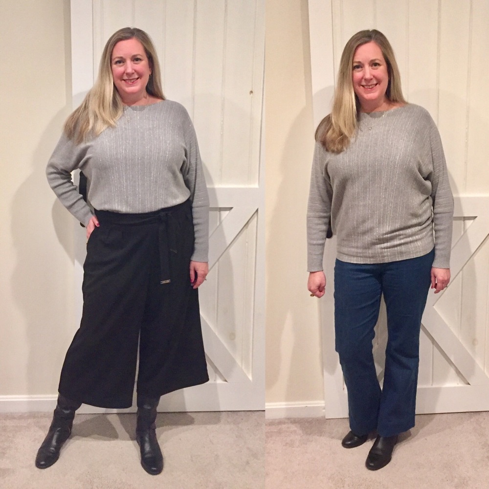 SOLD- Nine West Top- Gray with Gold Pinstripe